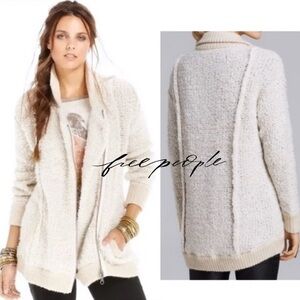 FREE PEOPLE x Urban Outfitters Chunky Knit Moto Zip Up Fuzzy Cardigan Jacket XS